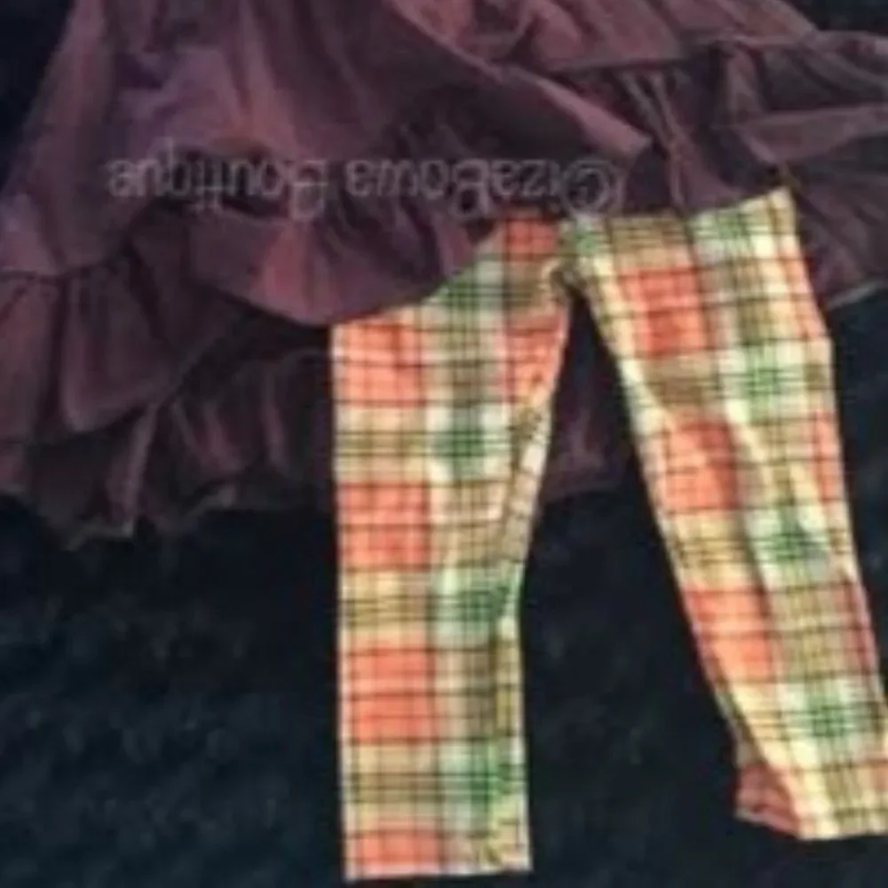 ***** Brown Hi/Lo Shirt with Plaid Pants 3 pc Set  1227XS  XS 2T  NWT Boutique